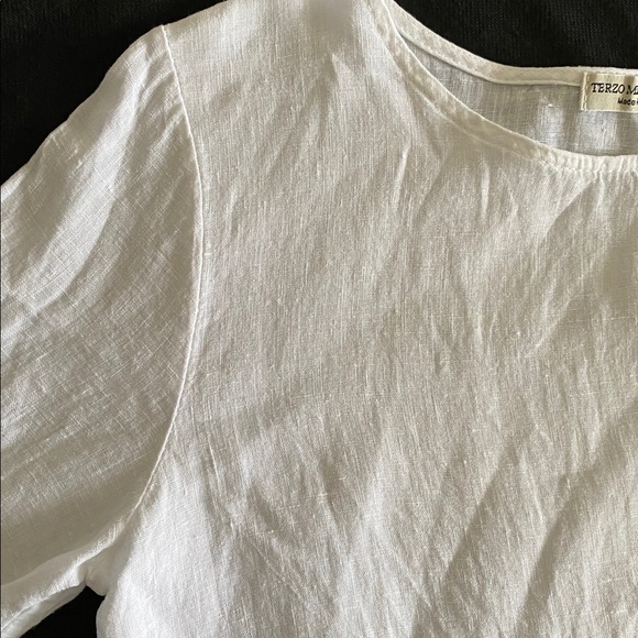 Italian Linen Crochet Lace  Sleeve tie cuff  pullover Tunic Blouse Size Large - Picture 6 of 13